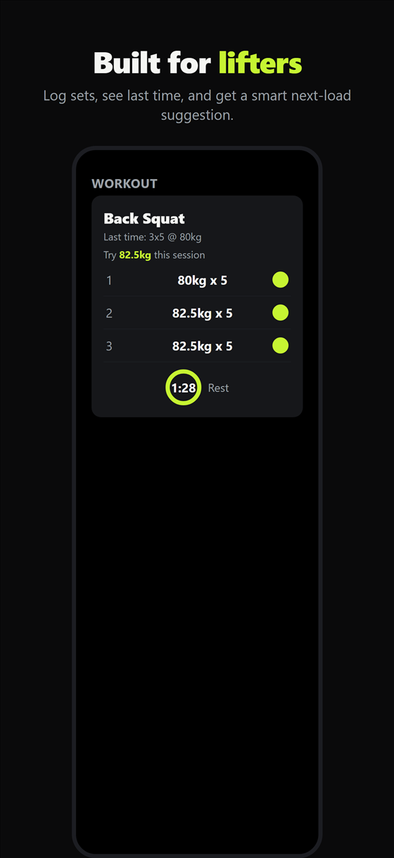 FastLift strength tracker screen